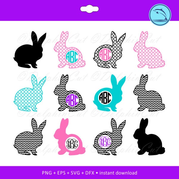 Easter Bunny Monogram silhouette for cutting cricut | Etsy