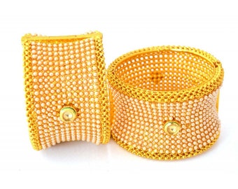 1 Gram Gold Pearl Bangles/Antique Indian Bangles/Indian Wedding Jewelry/Pakistani Chuda/Bollywood Jewellery/Punjabi Bangles