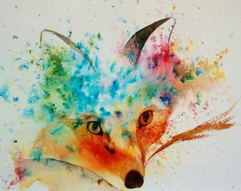 Dipinto originale Foxy Fun di Shari Hills. Pigmenti Brusho e acquerello.