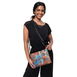 Bolso bandolera estampado con obra de arte original "Taken" Bolso de moda estampado con correa de muñeca y bandolera Bolsos de mujer