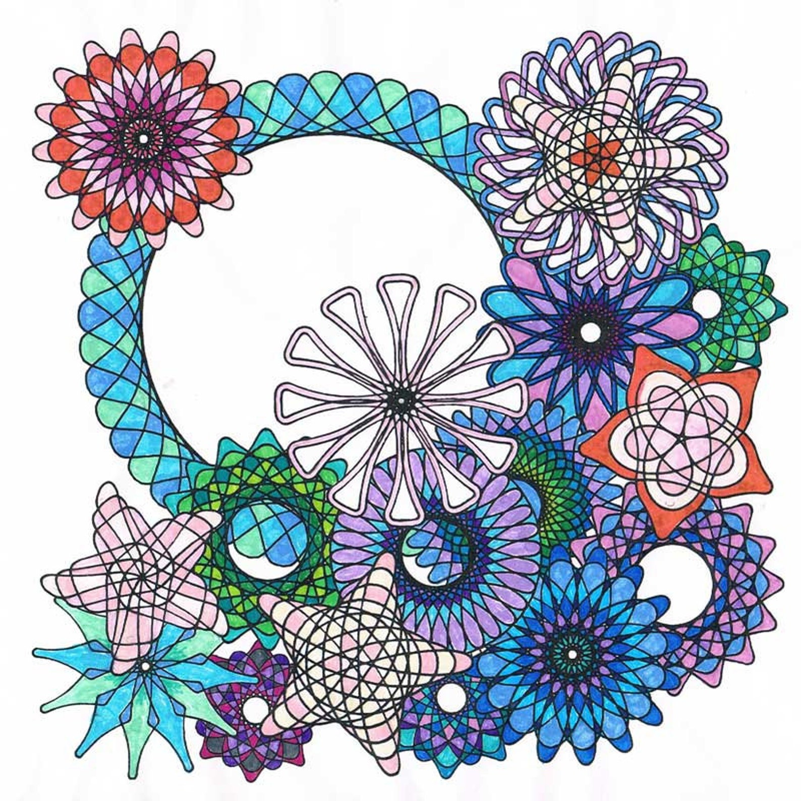 Spirograph coloring page Etsy
