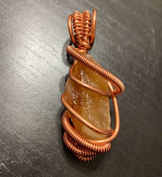 Raw Honey Calcite Energy Wrap Pendant