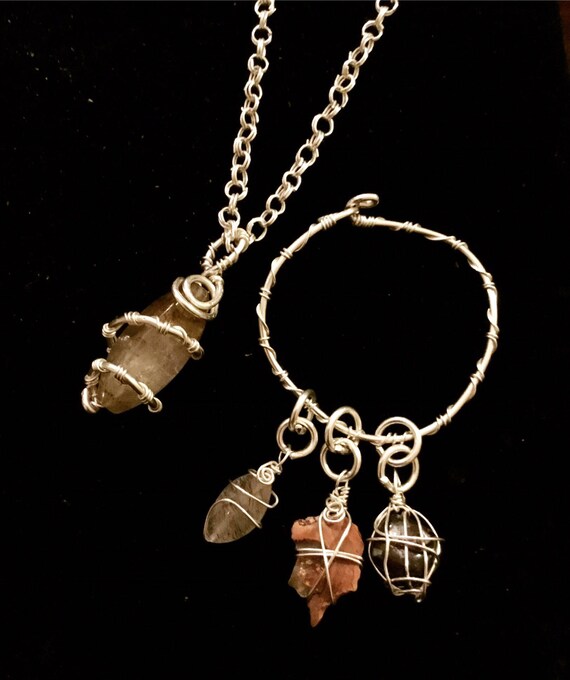 Sterling Silver Crystal Necklace and Charm Bracelet Set