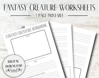 Fantasy Creature Worksheets | NaNoWriMo Planner | Fantasy Outline | Writer Template