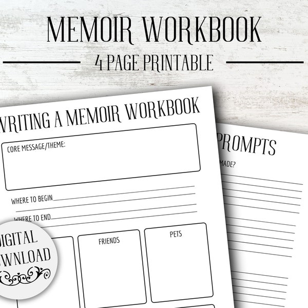 Writing a Memoir Workbook | NaNoWriMo Planner | Memoir Outline | Writer Template | Non Fiction Writing | Novel Planner