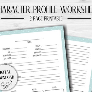 1 Page Character Profile Worksheet Writing Template Etsy Ireland