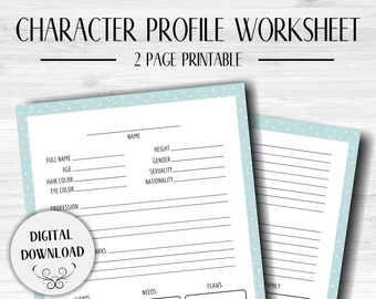 Character Profile Worksheet | Writing Template | NaNoWriMo | Character Outline | Writing Printable | Character Bio