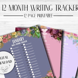 Monatliche Blumen Wort zahlbare druckbare | Word Tracker für Schriftsteller | Monatliche Autor Planer | Sofortiger Download | NaNoWriMo Zähler