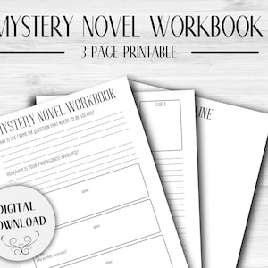 3 Page Mystery Novel Workbook | Writing Template | NaNoWriMo | Chapter Outline | Writing Printable | Digital Download