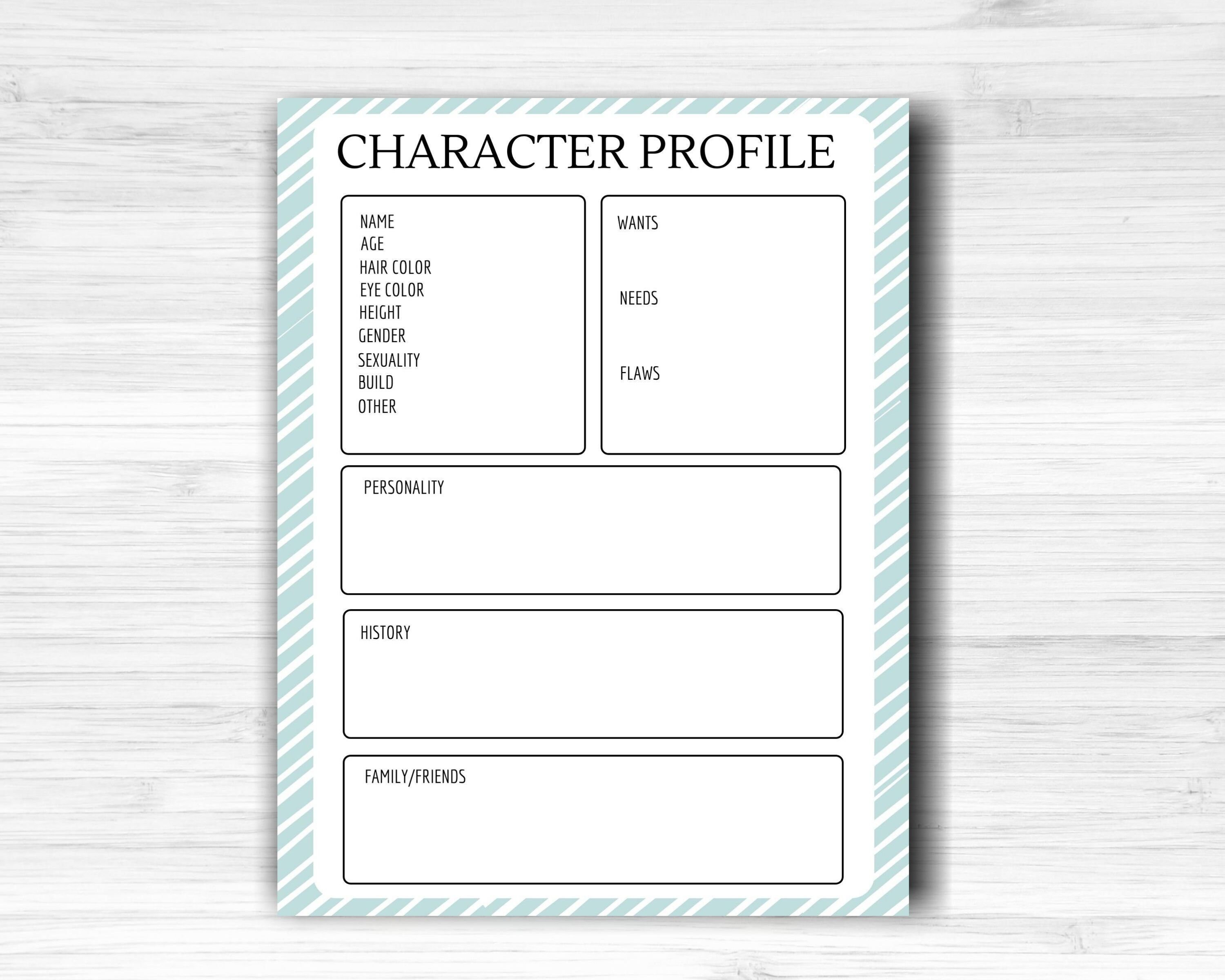 全国送料無料ギフト 1 Page Character Profile Worksheet | Writing Template クラフト・布製品