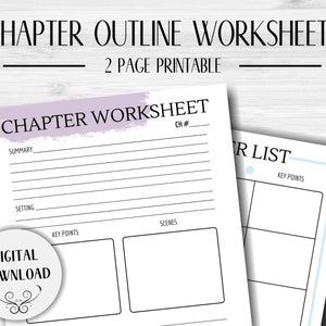 2 Page Chapter Organization Worksheet | Writing Template | NaNoWriMo | Chapter Outline | Writing Printable |