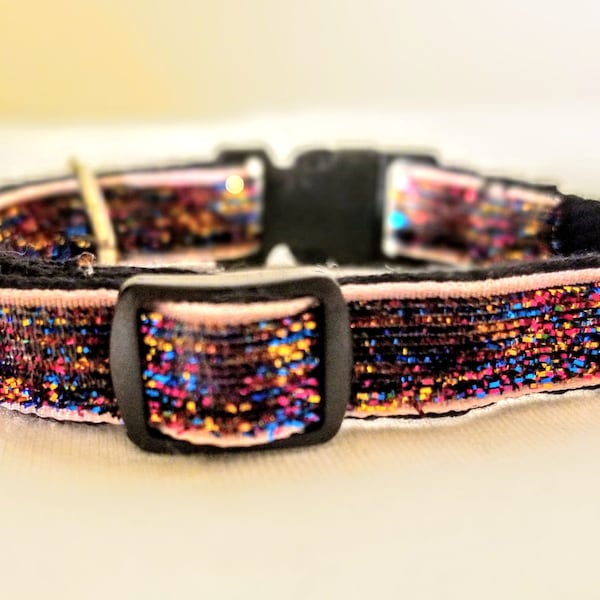 Multicolour Glitter sparkly Kitty Cat Collar unique handmade breakaway safety release collar charms Birthday Gift Christmas Xmas Halloween