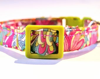 Collar para gato con estampado Liberty, collar de seguridad floral hecho a mano