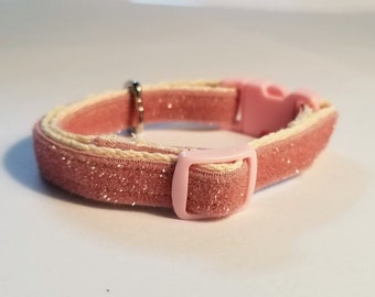 Sparkle Velvet Cat Collar, Dusty Pink Safety Release, Handmade Cute Pet Gift