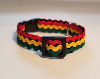 Rasta Cat Collar, Handmade Safety Release with Optional Charm