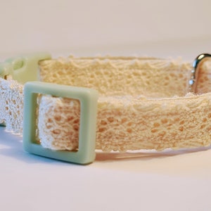 Vintage Cat collar Crochet Cream Sage Kitty unique handmade safety release collar charms Birthday Gift Christmas Xmas Halloween