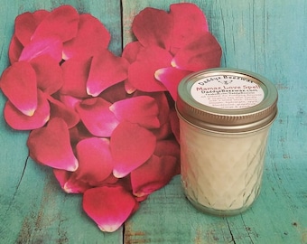 Mamaz Love Spell: 89z Scented All Natural Air Purifying Beeswax Coco Creme Candle With a Wood Wick in a 8oz Jar