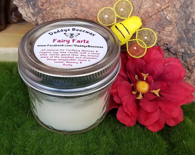 Fairy Fartz: 4oz Scented All Natural Beeswax Coco Creme Candle With a Wood Wick