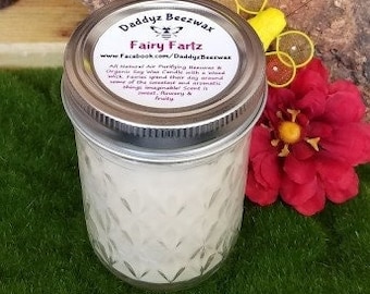 Fairy Fartz: 8oz Scented All Natural Air Purifying Beeswax Coco Creme Candle With a Wood Wick