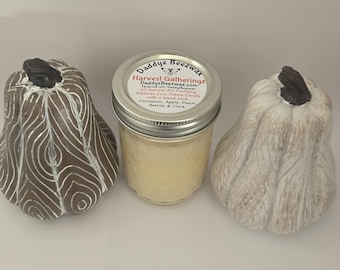 Harvest Gatheringz: 8 oz Ultra Strong Scented Natural Beeswax Coco Creme Candle With a Wood Wick in Daimond Cut Mason Jar