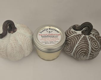 Harvest Gatheringz: 4 oz Ultra Strong Scented Natural Beeswax Coco Creme Candle With a Wood Wick in 4 oz. Daimond Cut Mason Jar
