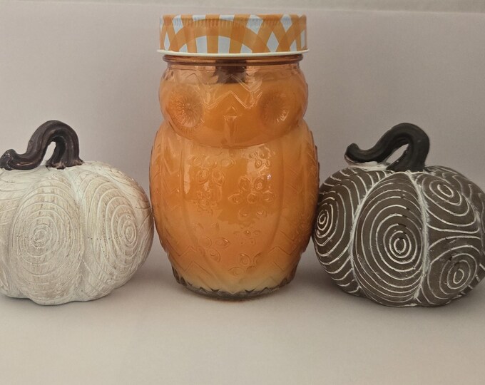Harvest Gatheringz: 15 oz Scented All Natural Beeswax Coco Creme Candle with Wood Wick in a Owl Mason Jar with a lid