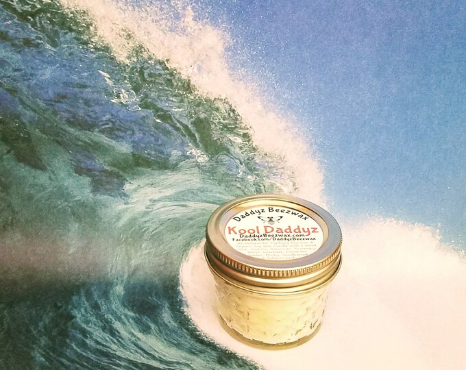 Kool Daddyz: 4oz Scented All Natural Air Purifying Beeswax Coco Creme Candle With a Wood Wick in a Mason Jar