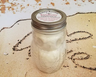Beach Whoopee: Scented All Natural Beeswax Coco Creme Candle with a Wood Wick in a 15oz Owl Mason Jar