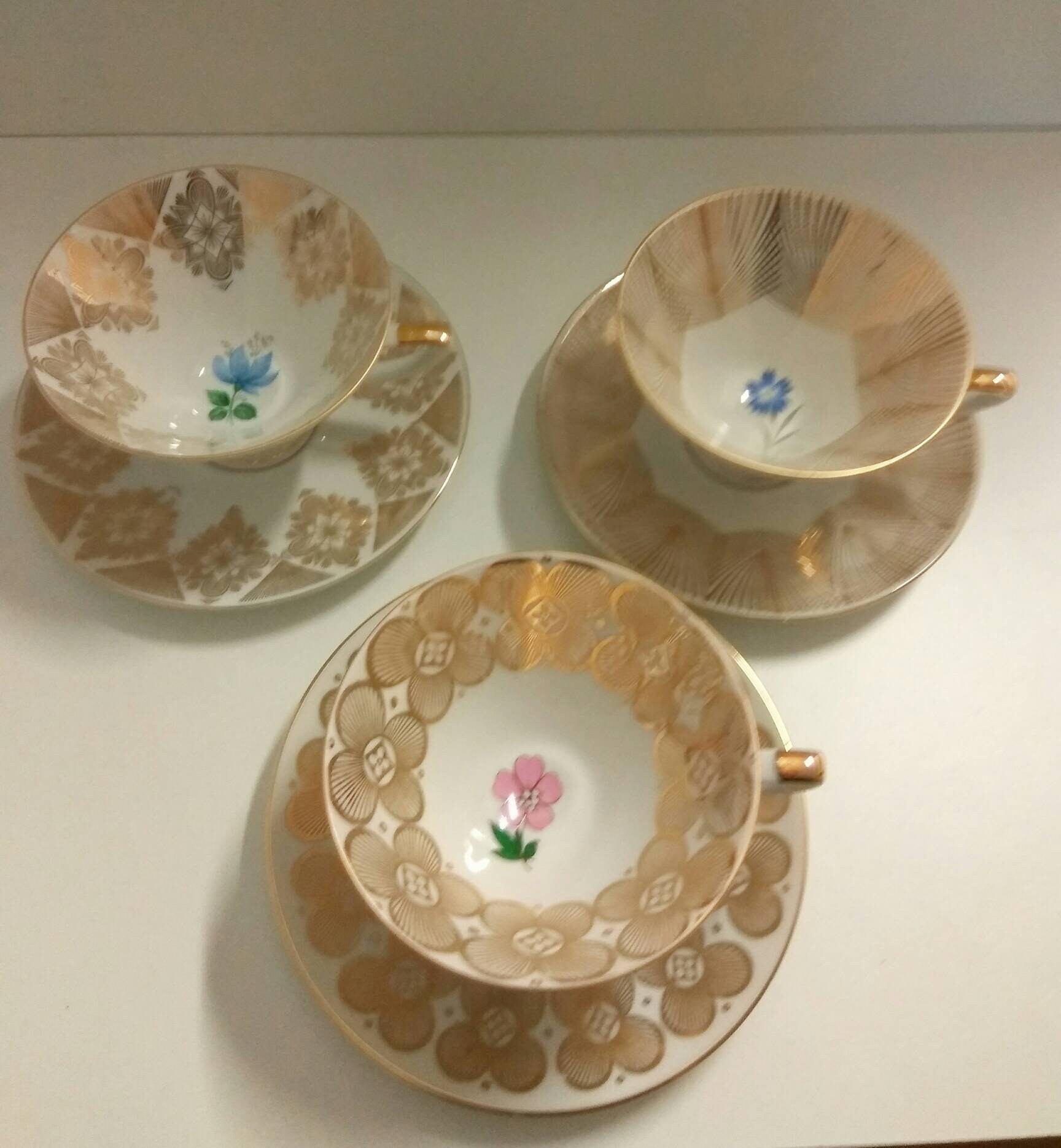 Vintage Milieu Du Siècle Tasse et Trio Soucoupe, Winterling de Bavière. Tasses Thé Rétro d'or.