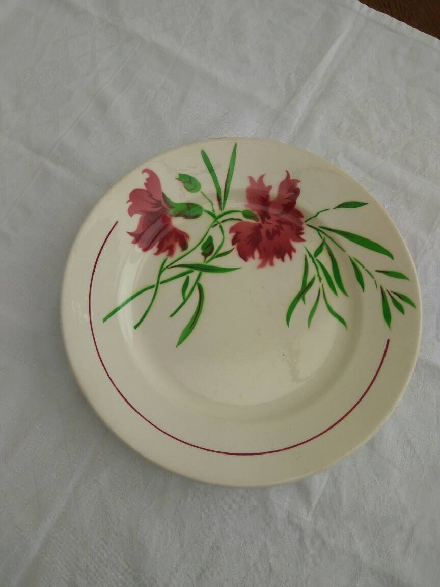 Vintage Français Plaque Pochoir, Carnations Design Nice' Par Badonviller.