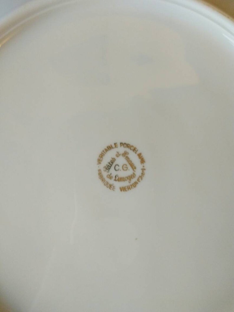 Mid century modern French Limoges porcelain soup Shallow dessert or pasta bowl stylish gold rimmed.