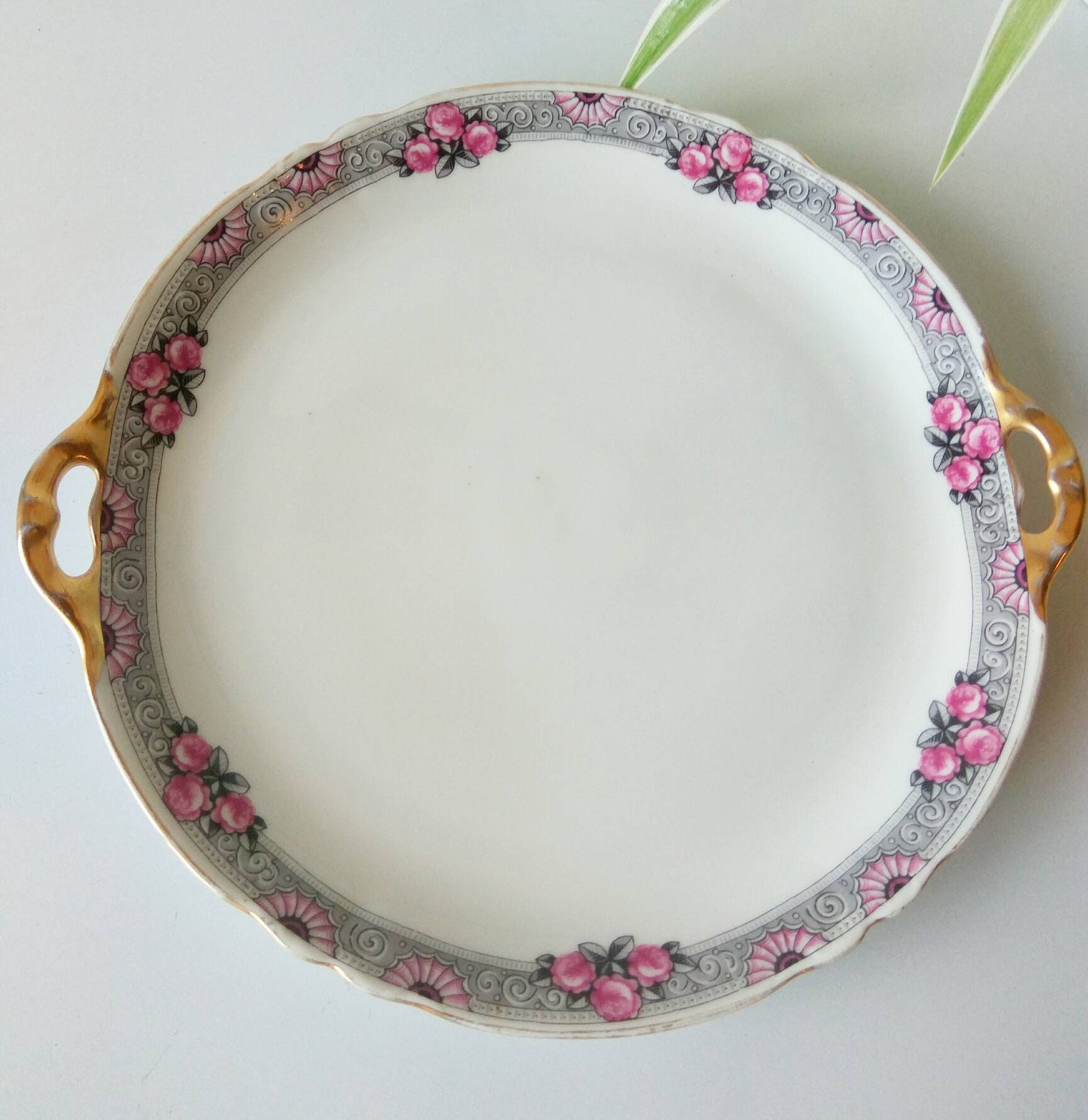 Assiette de Français Porcelaine Limoges Vintage avec Poignées Coupées Dorées