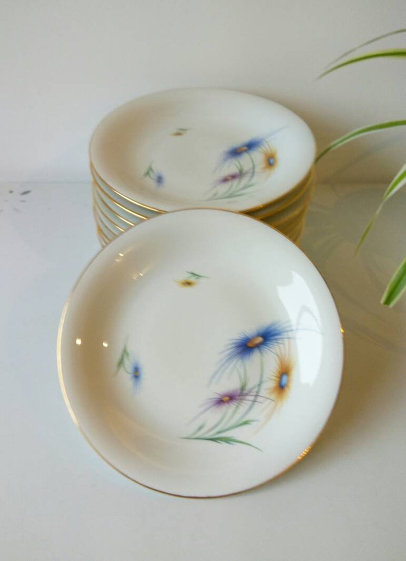 Mid century modern French Limoges porcelain soup Shallow dessert or pasta bowl stylish gold rimmed.