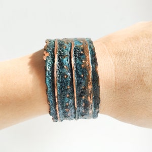 Copper Cuff Bracelet, 7th or 22nd Anniversary Gift for Him and Her, Copper Anniversary Gift, Wide Copper Cuff with Verdigris Patina