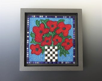 Beaded Mosaic Poppies-Intricate Mosaic-Veteran Gift-Unique-Original-Art-Mosaic at it's Best-Red Poppies-Colorful Mosaic-One of a Kind