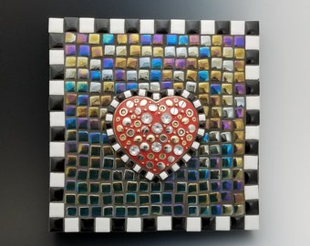 Mosaic Heart-Handmade Gift-Heart Art-One Of A Kind-Original Art Piece-Repurposed Brooch-Unique Heart-Original Art-Gift For Sweetheart