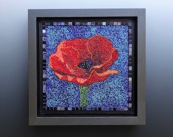 Beaded Mosaic Poppy-Intricate Mosaic-Unique-Original-Art-Mosaic at it's Best-Red Poppy-Colorful Mosaic-One of a Kind-Gift Idea