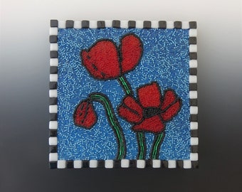 Beaded Mosaic Poppies-Intricate Mosaic-Veteran Gift-Unique-Original-Art-Mosaic at it's Best-Red Poppies-Colorful Mosaic-One of a Kind