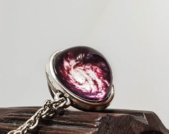 Spiral purple nebula necklace, Outer space Galaxy pendant, Space jewelry, Cosmic sphere Universe unique, Science jewelry small tiny glass