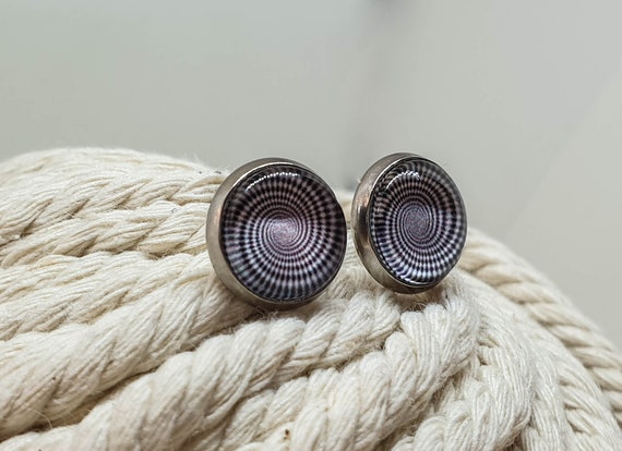 Spiral Earrings Hypnosis Earrings for Men Black and White 