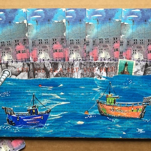 Let The Sea Set You Free - Mídia mista/colagem em painel de papelão reciclado.