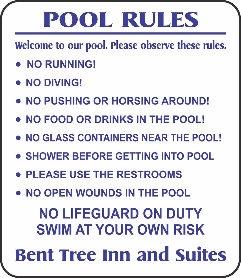 Custom Swimming Pool Rules Sign 13 X 15 outdoor Etsy