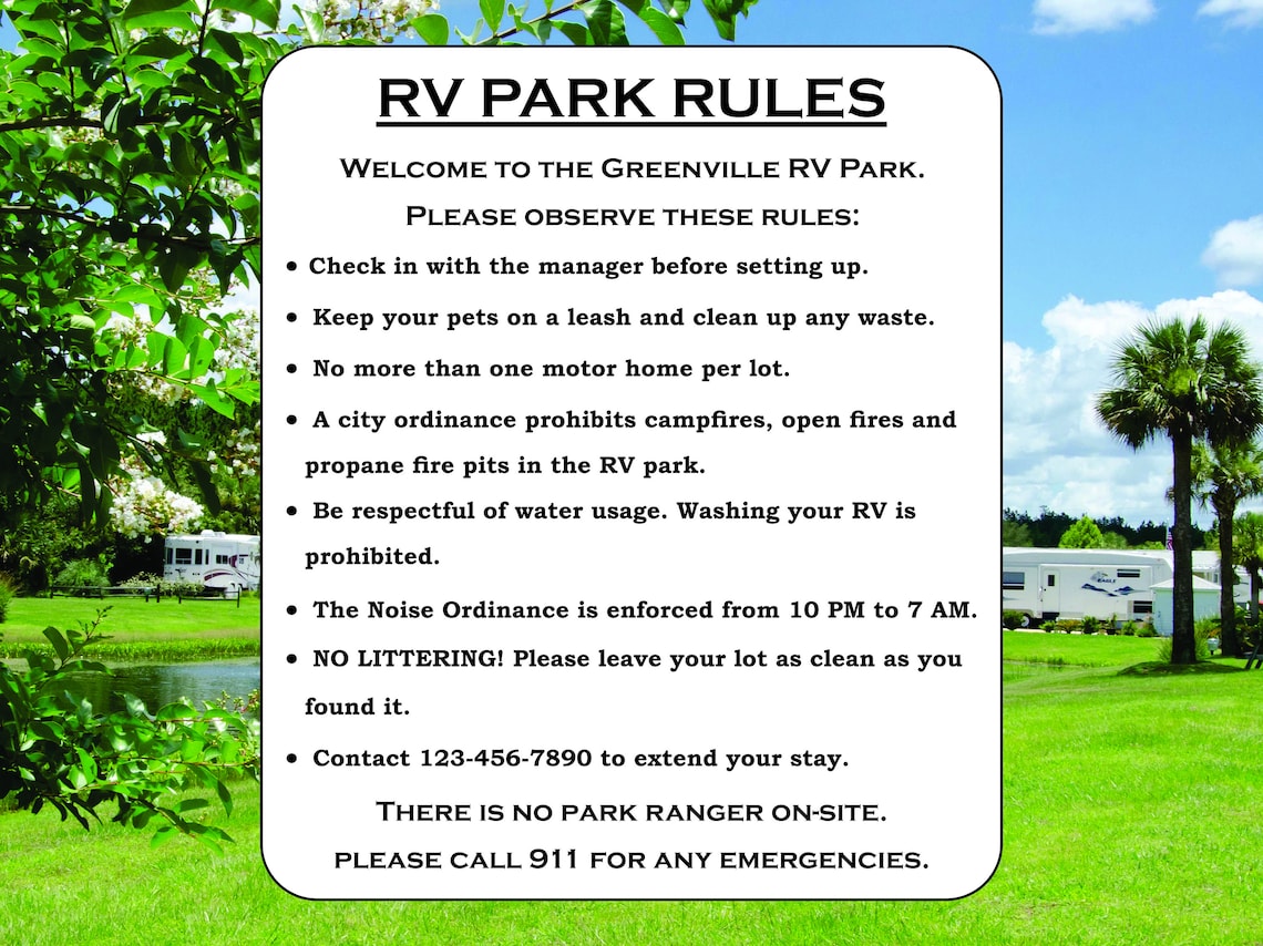 Custom RV Park Rules Sign 13 x 15 Aluminum sign Etsy