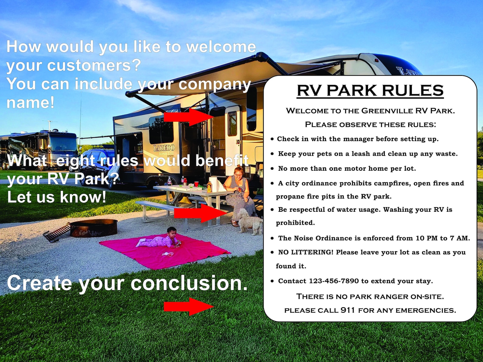 Custom RV Park Rules Sign 13 X 15, Aluminum Sign, Outdoor Safety