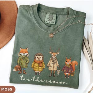 Fall Animals Tis the season shirt, Woodland Animal Tee, Autumn Forest Shirt, Cozy Season Gift For Women, Fox Deer Squirrel Hedgehog Tee