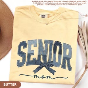 Coquette Senior Mom Class Of 2027 Shirt with faux patchwork , Personalized Senior 2027 Tee, Senior sunrise shirt, Matching Graduation tshirt