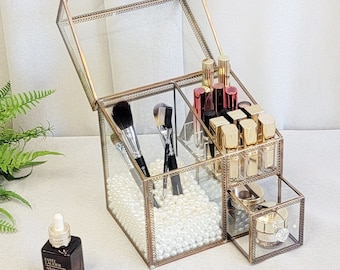 Glass Brush  lipsticker Holder, personalized Makeup Comestic Organizer, Anti-gold