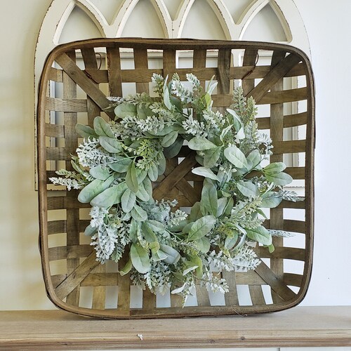 Tobacco Basket With Lambs Ear Wreath Wall Hanging Décor Etsy