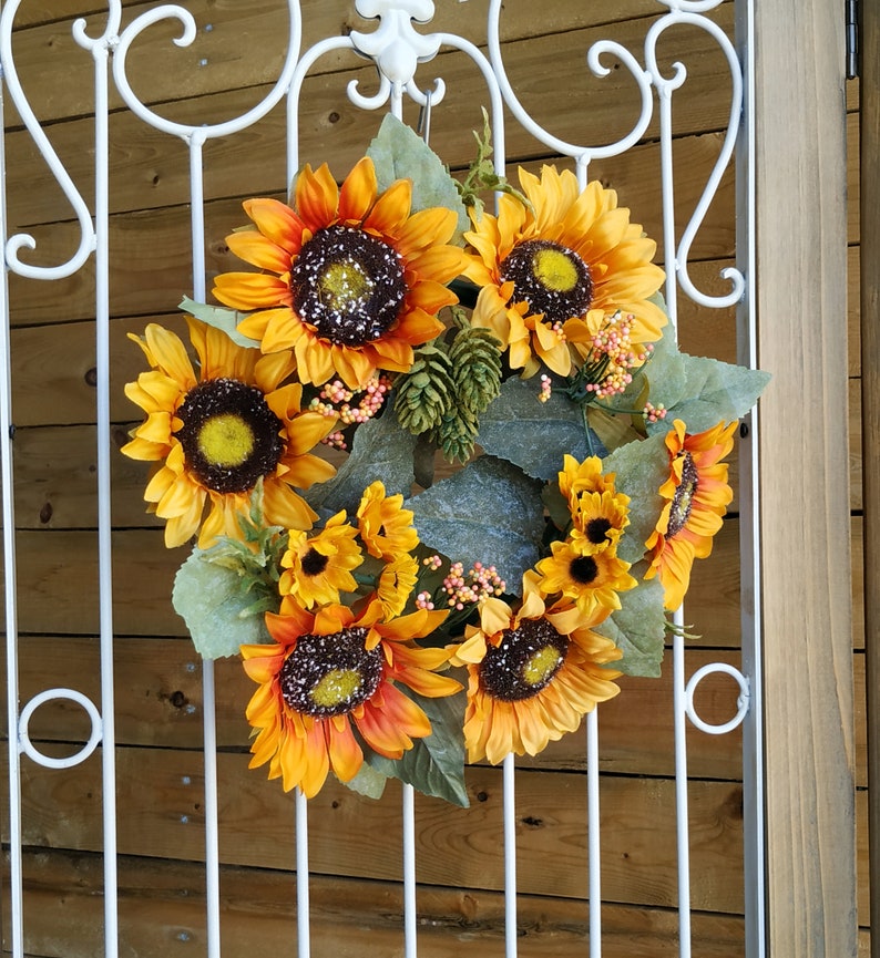 Candle Ring Fall Autumn Sunflower Hop 12 Wreath