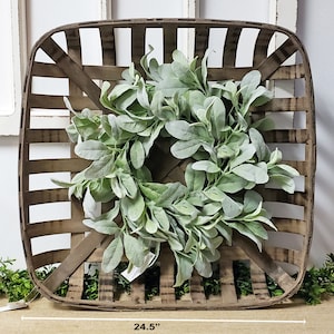 Tobacco Basket with Lambs Ear Wreath Wall Hanging Décor